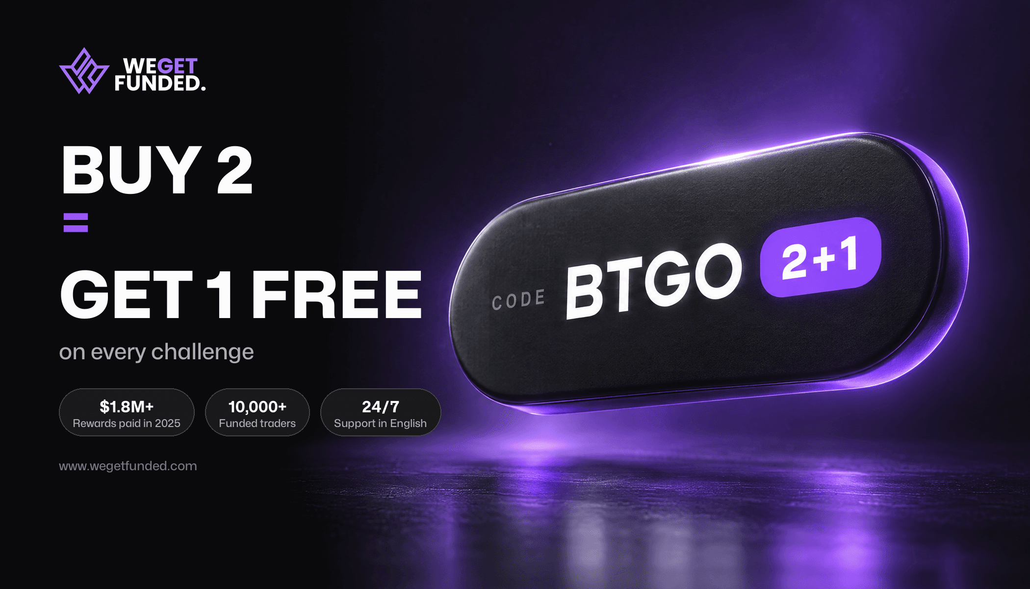 Buy 2 challenges, get 1 free with promo code BTGO