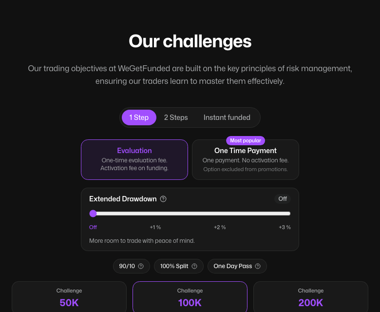 The English WeGetFunded configurator: programme, simulated capital and options.
