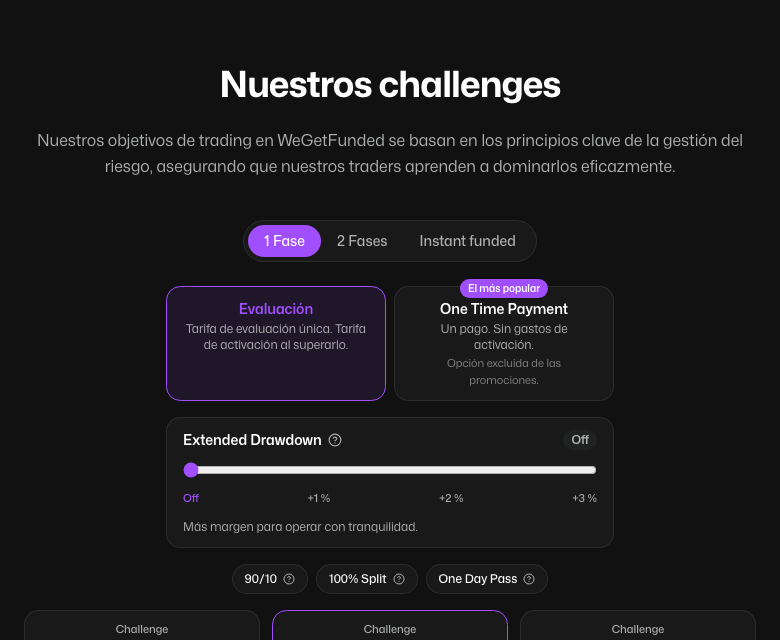 El configurador WeGetFunded en español: programa, capital simulado y opciones.